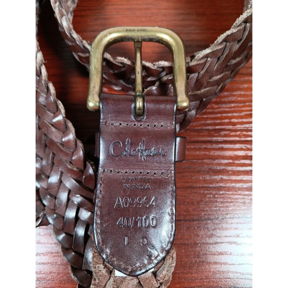 VTG Cole Haan Braided Woven Leather Belt 40/100 Brown Brass Buckle A09964 1.25